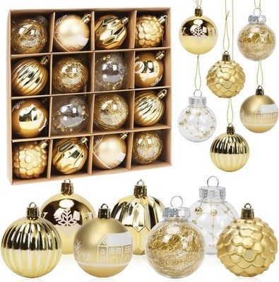 Weihnachtskugeln Gold Set, 16 Stück Christbaumkugeln 6cm, Kunststoff