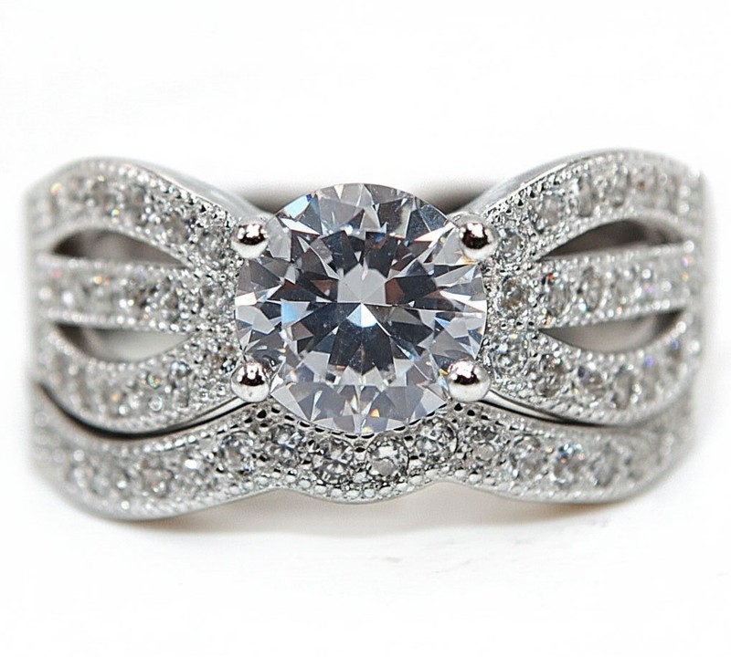 2 Rings in One 2CT Heat Treated Moissanite 925 Sterling Silver Ring Sz 6 MM5-1