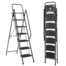 6-Step Folding Ladder, Portable Steel Stool for Home and Workshop