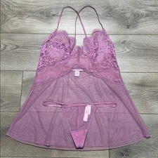 Victoria's Secret Pink Lace Slip And V-String Panty Size Medium