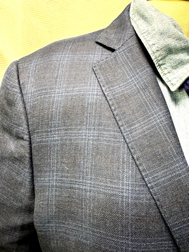 ROME GIGLI Hombres Abrigo Deportivo Chaqueta AZUL CUADROS LANA 40R 2 Botones HECHO EN ITALIA * Foto 2 de 4