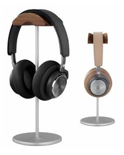 Aluminum  Wood Headphone Stand Over-Ear Gaming Desk Holder Non-Slip Silver