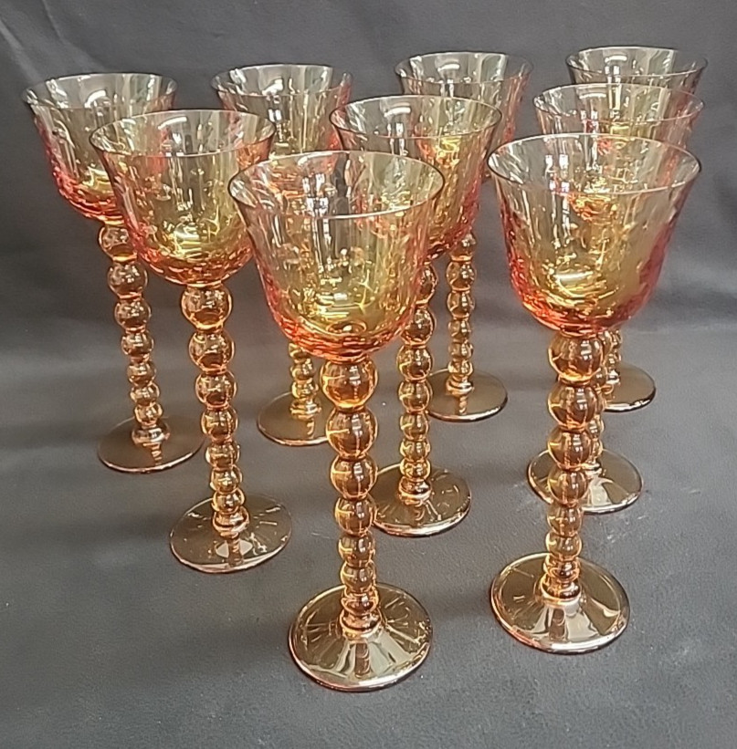 St. Louis France Crystal ALL AMBER Hock Wine Ball Stem 'BUBBLES' 9 5/8"
