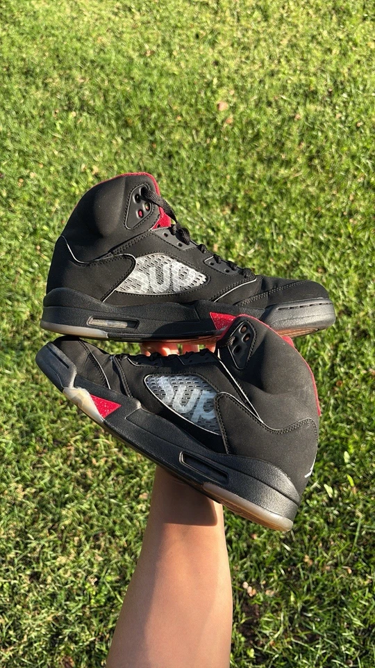 Nike Air Jordan Retro 5 Supreme Black Fire Red Size 10 - Image 3 of 4