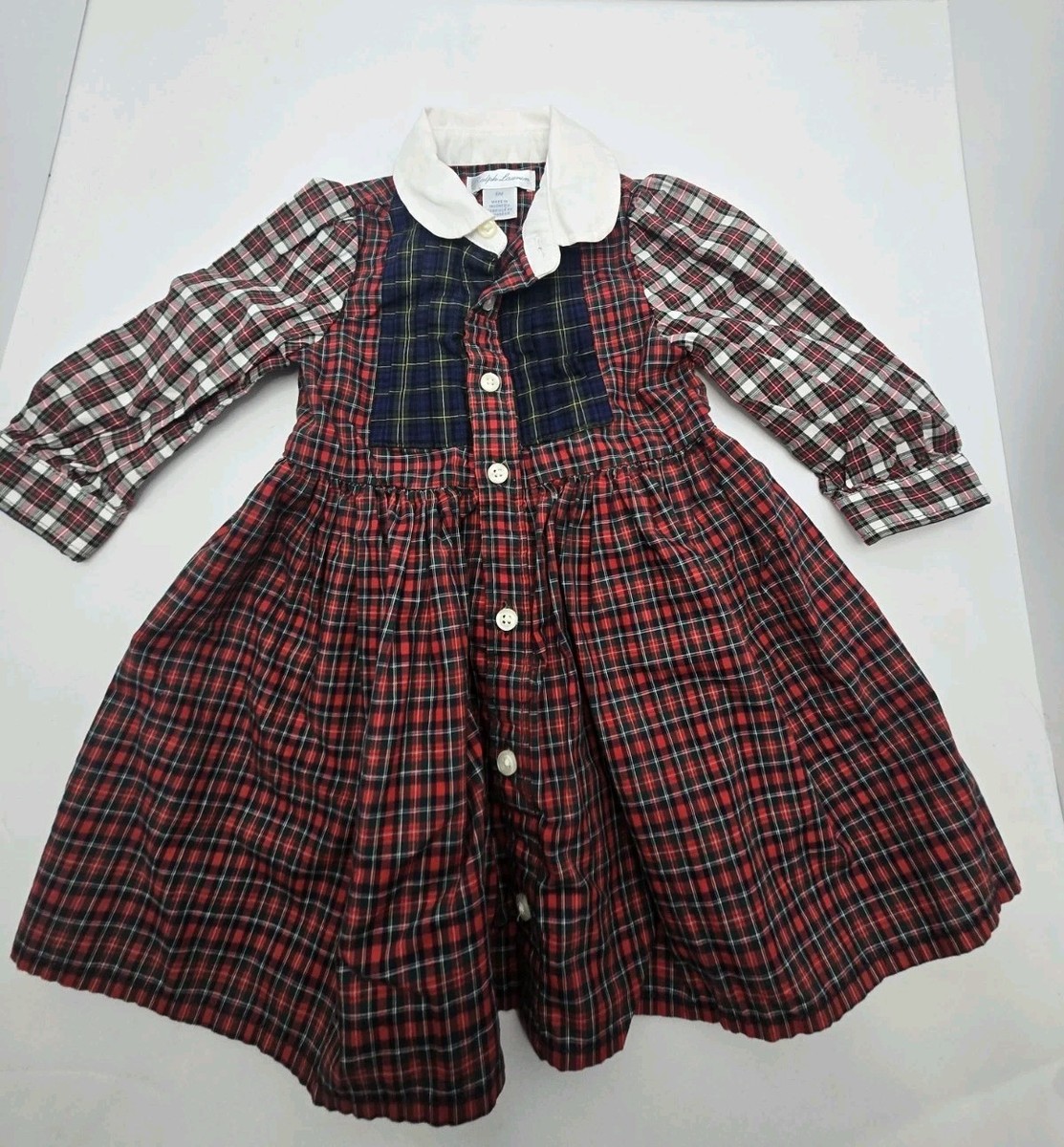 Ralph Lauren Infant Christmas Dress Red Blue & Green Plaid Madras Size 6 M  | eBay