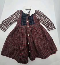 Ralph Lauren Infant Christmas Dress Red Blue Green Plaid Madras Size 6 M
