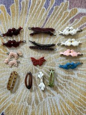 1950s 1960s Girls Barrette Lot Bow Birds Butterfly Scottie Vintage Hair Clips