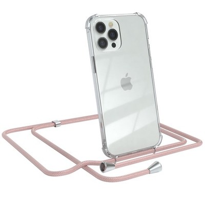 Für Apple iPhone 12 Pro Max Handyhülle Umhängen Kordel Tasche Kette Rose Gold