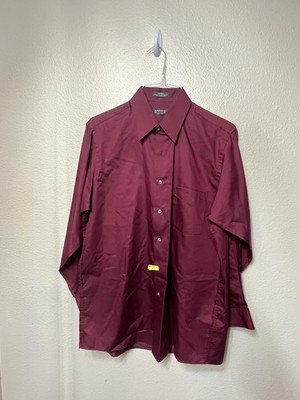 Arrow Heritage Sateen Button-down Shirt Wrinkle-free, Plum-like Color & Size M