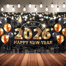 New Years Eve Party Supplies 2026 Fabric Sign Poster Banner 70×43 Inches Backdr