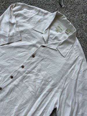 Joseph & Feiss 100% Silk Cream  Hawaiian Camp Shirt Men's XXL 2XL Off White S/S