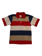 Vintage Buster Brown Polo Shirt Boys Size 5 USA Red Blue Tan Striped 80s 90s