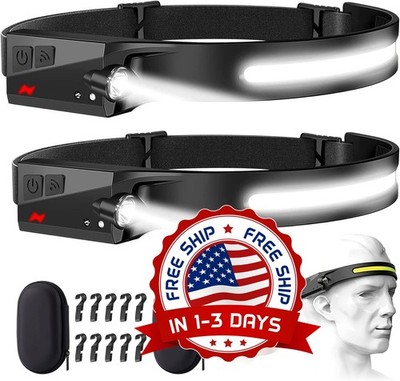 Lampara Frontal LED Super Brillante Linterna De Cabeza, Recargable Con Sensor US