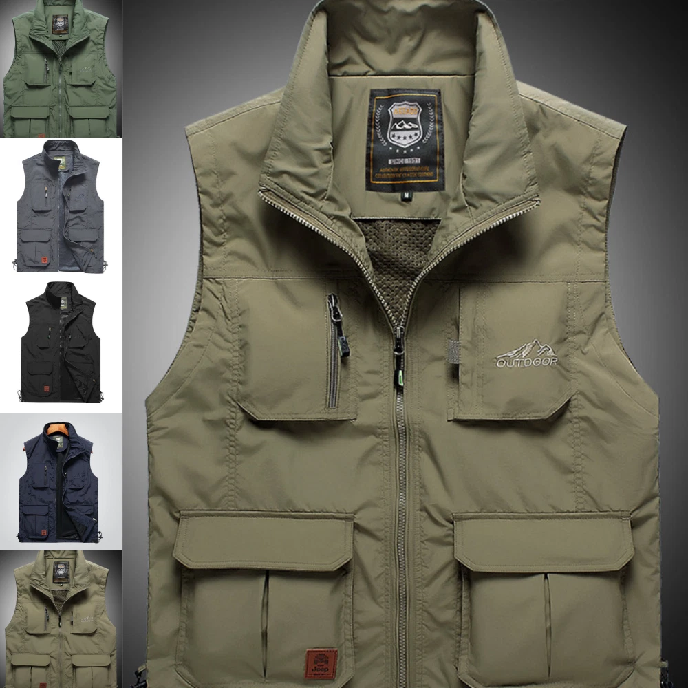 Men Workwear Vest Multi Pockets Outdoor Vest Workwear Zipper Casual Gilet
Opens in a new window or t