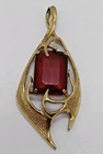 Vtg Sarah Coventry Faux Topaz Large Statement Pendant Gold Tone Costume Jewelry