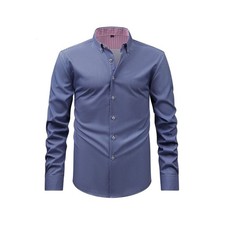 Mens Dress Plaid Shirts Print Formal Business Long Sleeves Elastic Casual Shirts