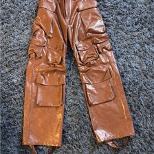 Women  s Brown Faux Leather Cargo Pants w/ Pockets, Straight Leg, Size XL