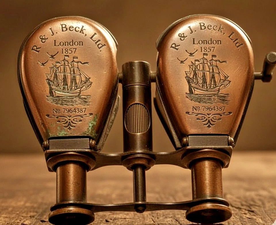 Brass Antique R & J. Beck Ltd London 1857 Brass Field Glasses Binoculars - Image 4 of 4