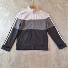 Adidas Tracksuit Jacket Boys Size 10-12 Black Gray White Full Zip Pockets