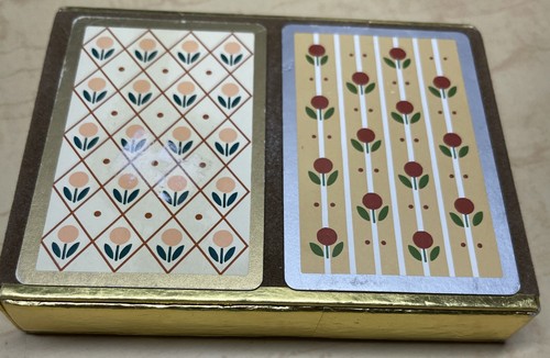Vintage 2 Full Decks Of Congress Playing Cards Felted Box Flower Quilt Look - Picture 1 of 14