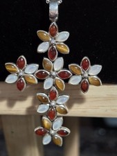 925 Sterling Silber Floral Kreuz Tigerauge Karneol 20" Italien Kette