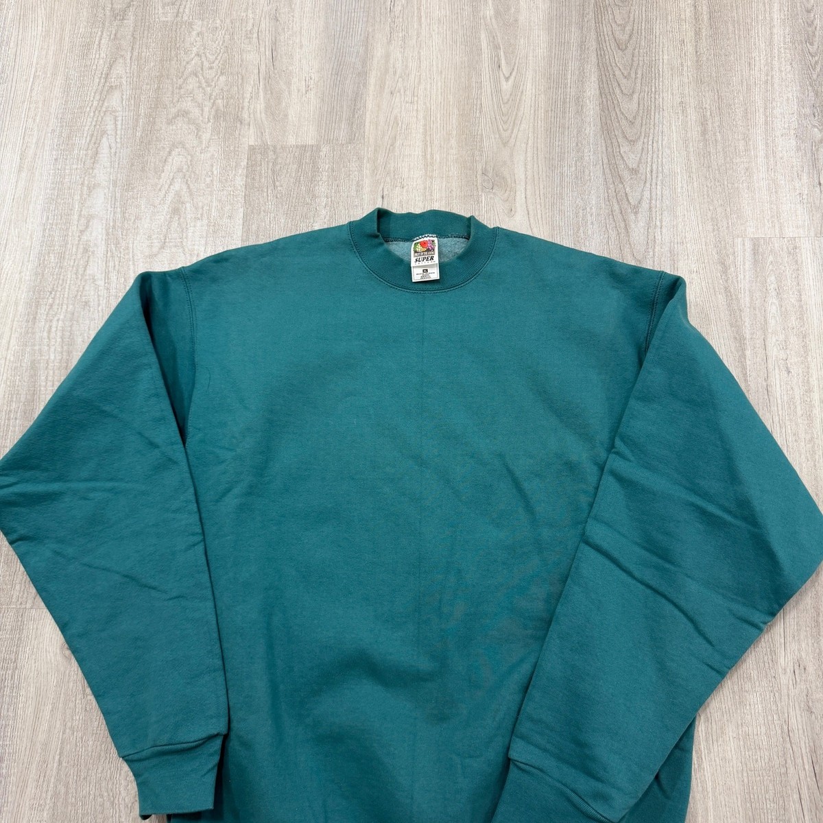Vintage Fruit of The Loom Sweatshirt Extra Large Teal Green Crewneck Blank 90s View 2