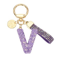 Initial Letter Keychain, Gift Bling Letter-V Key Chain for Women, Purple