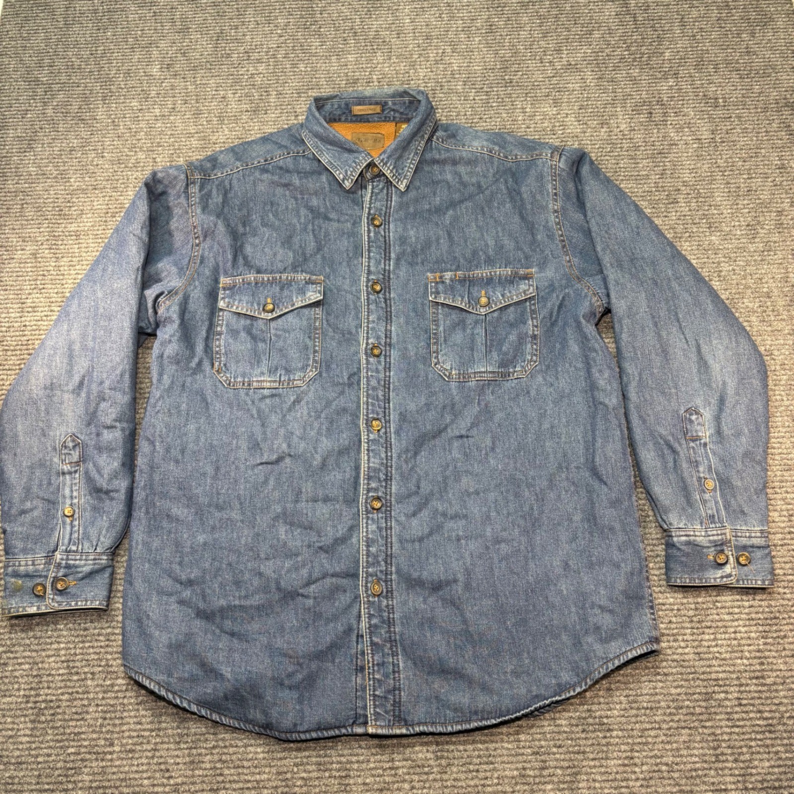 St Johns Bay Mens Fleece Lined Denim Shirt Jacket Blue Cotton Large Workwear