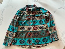 Legendary Whitetails Aztec Print Fleece Button Down Shirt Turquoise Red Brown M