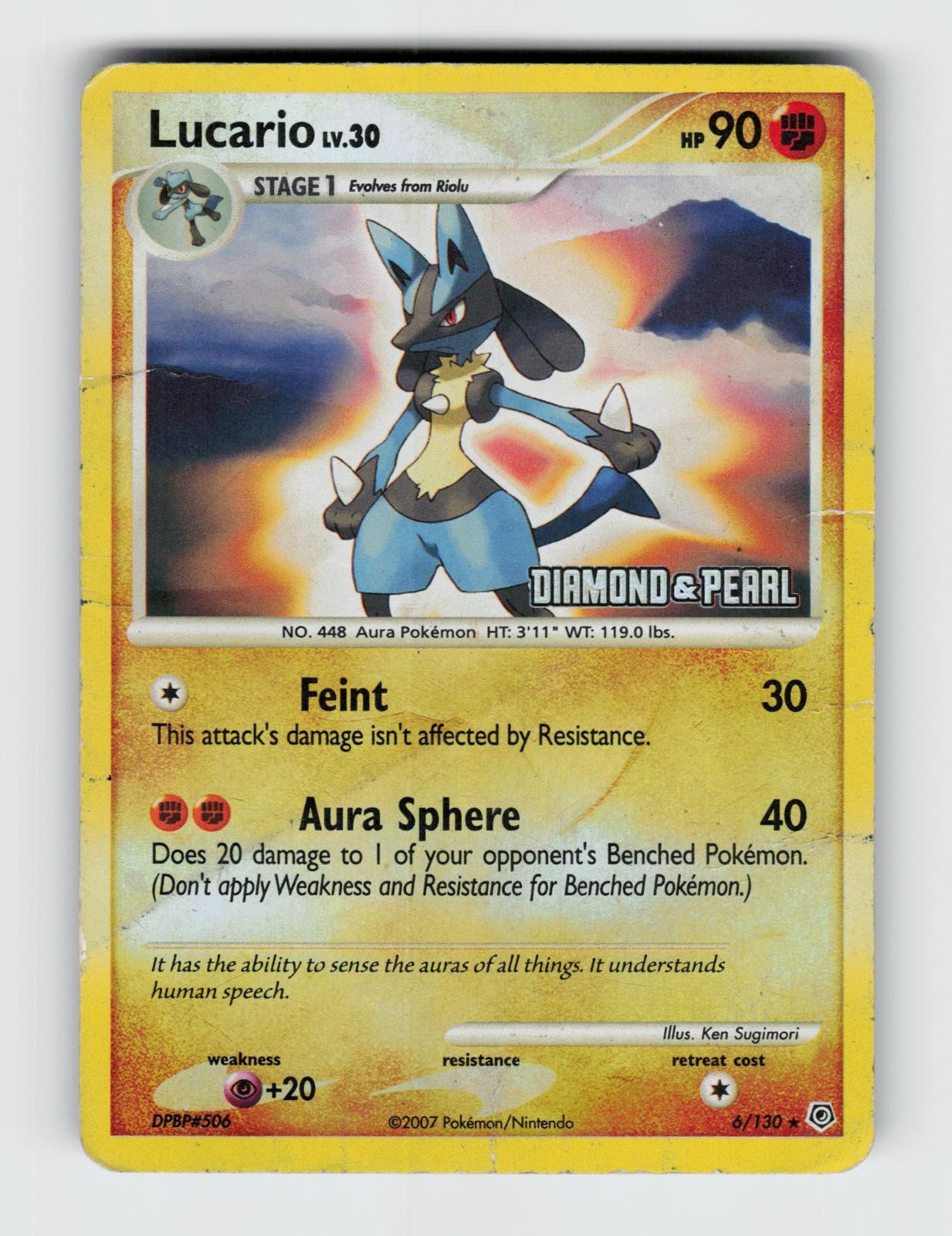 Lucario 6/130 Reverse Holo Rare Diamond & Pearl Pokemon 2007 Heavily Played