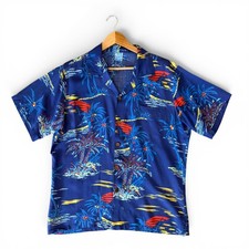 Vintage 80s OP Ocean Pacific Hawaiian Shirt Mens Size L/XL Sunset Sailboats