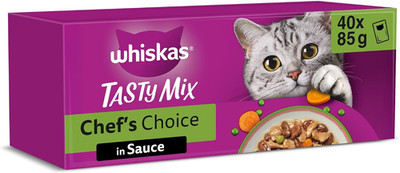 Whiskas 1+ Tasty Mix Chef's Choice in Sauce 40 x 85g Wet Cat Food 