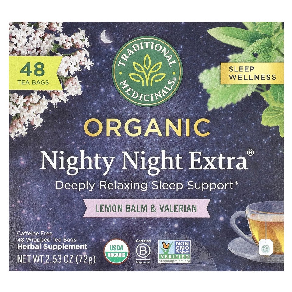 Organic Nighty Night Extra®, Lemon Balm & Valerian, Caffeine Free, 48 Wrapped