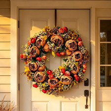 12 Inch Floral Wooden Welcome Sign for Front Door Caramel Brown Peony Blooms Woo