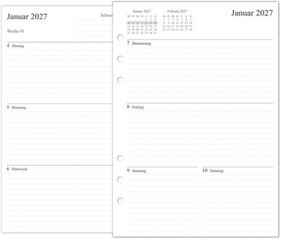 Wochenplaner Einlage A5 1 Woche auf 2 Seiten für Filofax Organizer