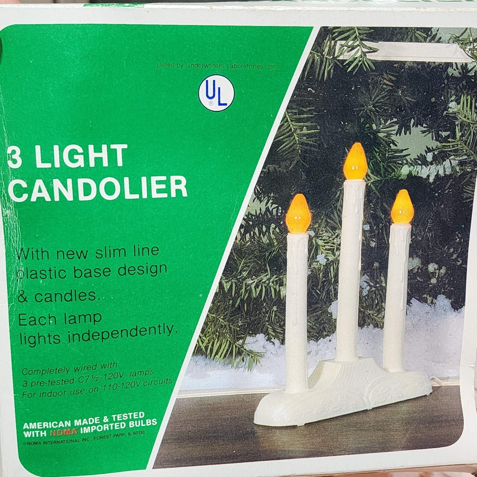 Vintage Noma Christmas 3 Light Candolier Electric Light Candelabra