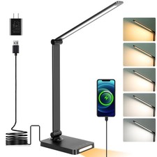 LED Desk Lamp with USB 5 Color Modes, 3 Brightness, Touch Black