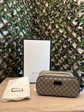 GUCCI Double Zip Beige/Black GG Supreme Canvas Toiletry Case
