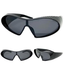 Futuristic Space Robot Modern Shield Party Raver SUN GLASSES Large Black Frame
