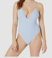 100 Lucky Brand Women's Blue Shoreline Plunged One-Piece Swimsuit Size XS