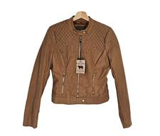New Ci Sono By Cavalini Women's M Camel Vegan Leather Faux Fur Line Zip Jacket