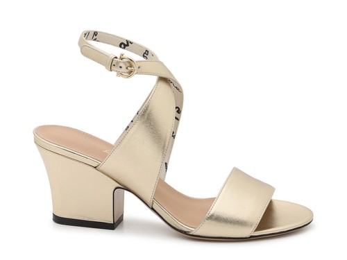 SALVATORE FERRAGAMO SHEENA METALLIC GOLD LEATHER ANKLE STRAP SANDALS SIZE US 6