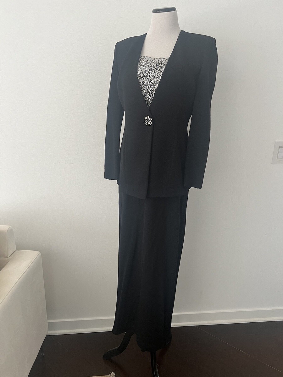ST JOHN EVENING By MARIE GRAY BLACK CRYSTAL MAXI DRESS Size4 JACKET6