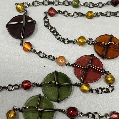Station Beaded Necklace Translucent Multicolor Lucite Acrylic Discs Black Chain - Picture 9 of 11