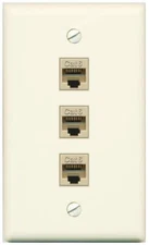 RiteAV 3 Port Cat6 Ethernet Female-Female Wall Plate Flat [Light-Almond]