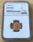 1954-D U.S. Lincoln Cent, Coin graded by NGC MS65 RD