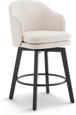 Counter Height Barstools 26 Inch Upholstered Swivel Bar Stools with Back and Woo