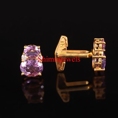 Natural Amethyst Gemstone With 18K Gold Plated Silver Cufflinks #910