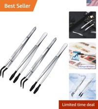 Non-Marring Rubber Tipped Tweezers - Comfort Grip Flat  Bent Styles, 4-Pack