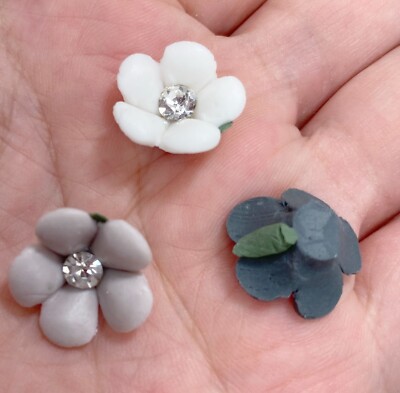 Porcelain Flowers Black Gray White Rhinestone DIY Shabby Chic 17mm 30 pcs